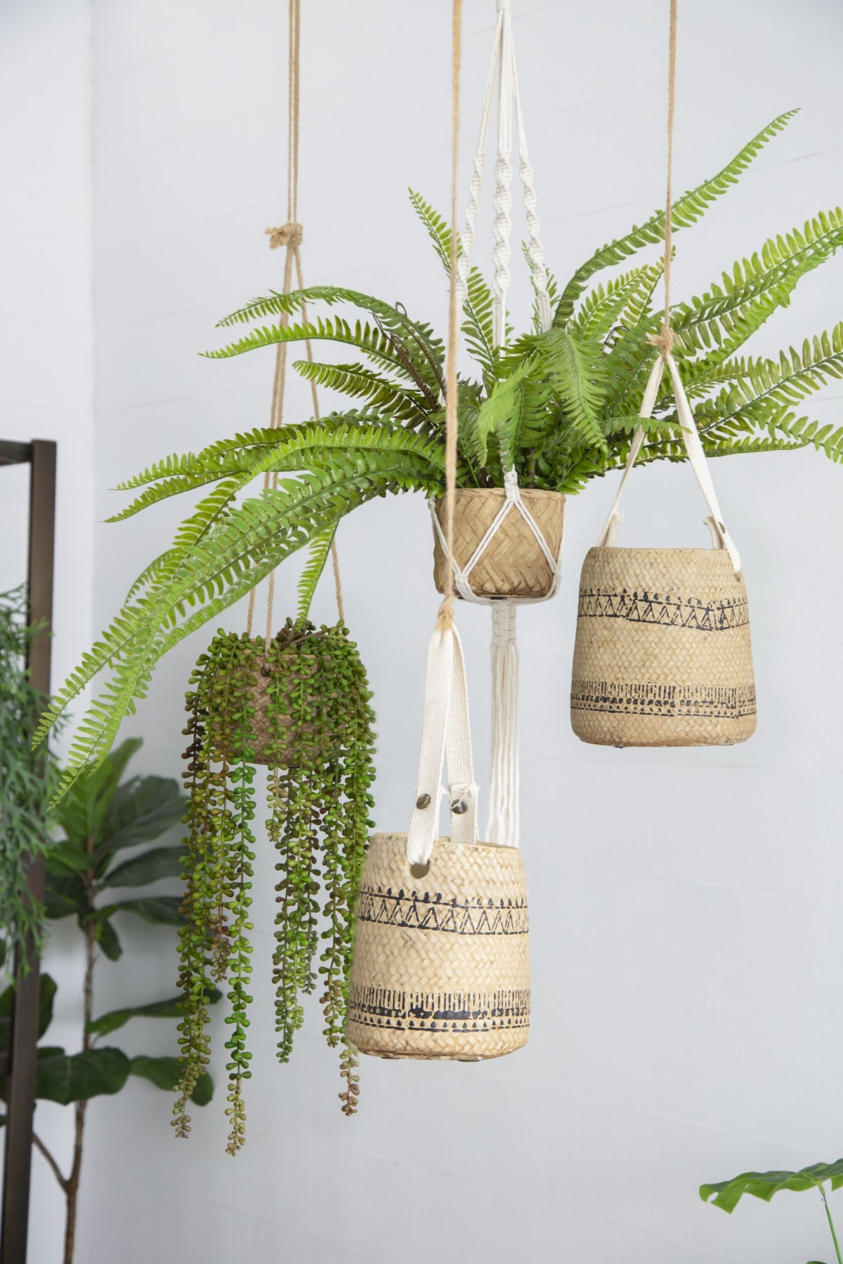 Set of 2, 5x5x4.5" Hanging Planter With Cotton Hanger, Bohemian Style - image 17