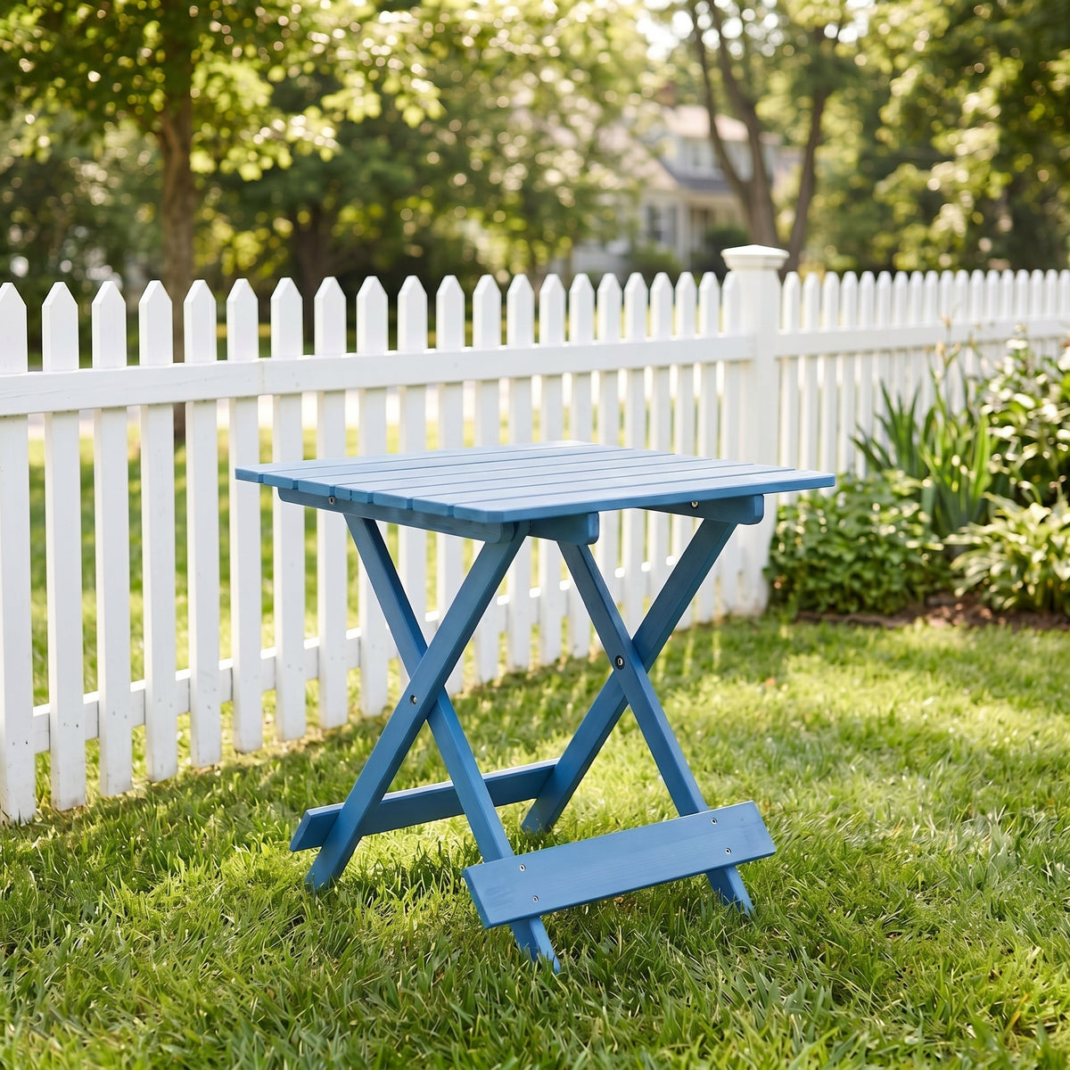 Folding Square Table Patio Outdoor solid wood Table for Backyard, Balcony, Portable Design Space-Saving Blue Color - image 2