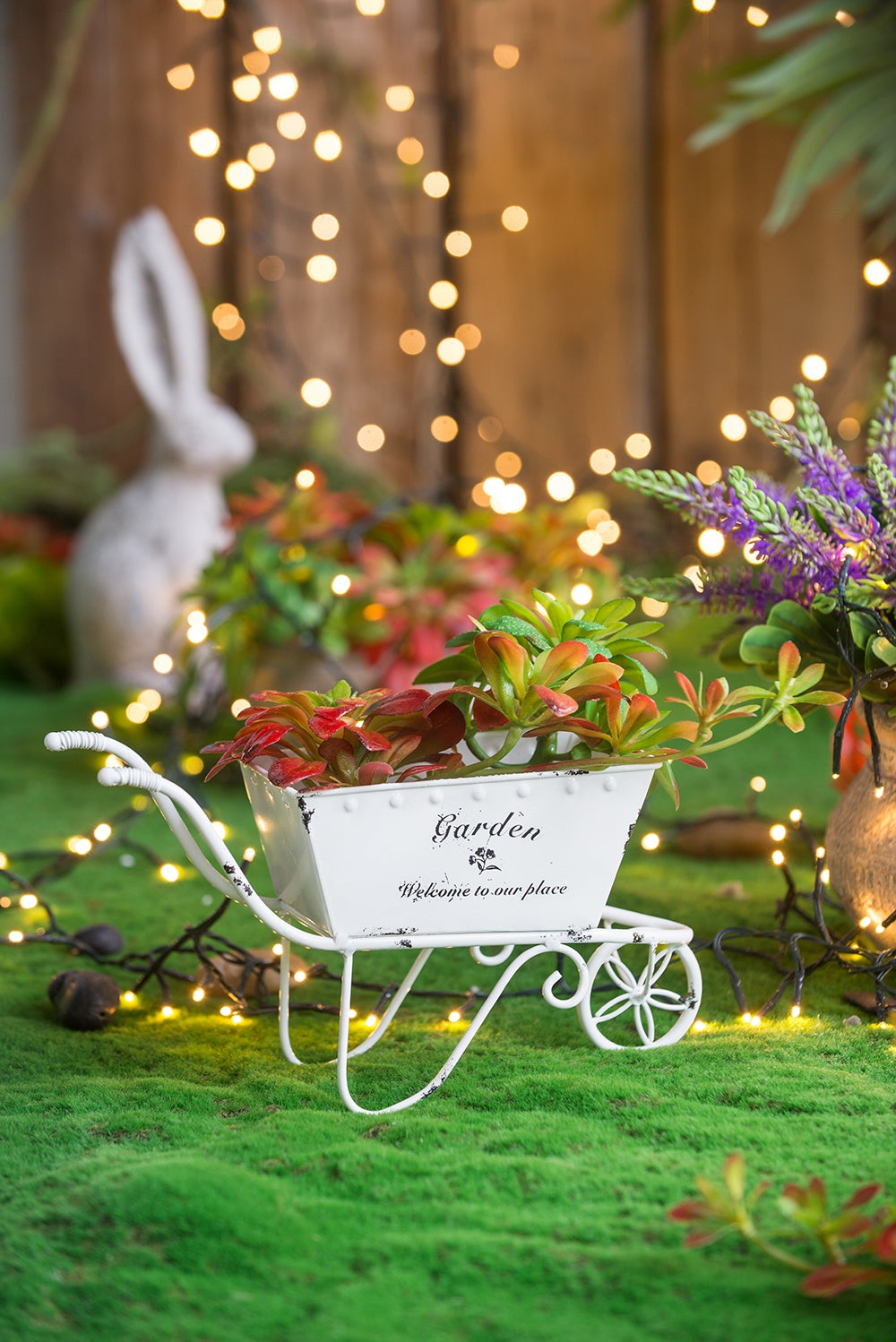 11.5x4x7" White Metal Decorative Disressed Wheelbarrow Planter, Tabletop Decor - image 17
