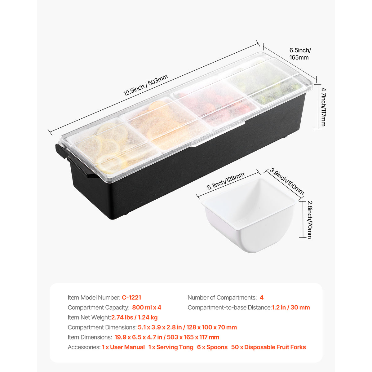 Chilled Condiment Server 4 Compartment Cold Serving Tray with Lid for Fruit - image 4