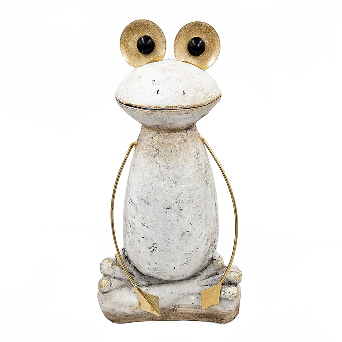 11.4x8.3x24.8" Abstract White Magnesium Frog Figurine with Gold Arms and Eyes - image 3