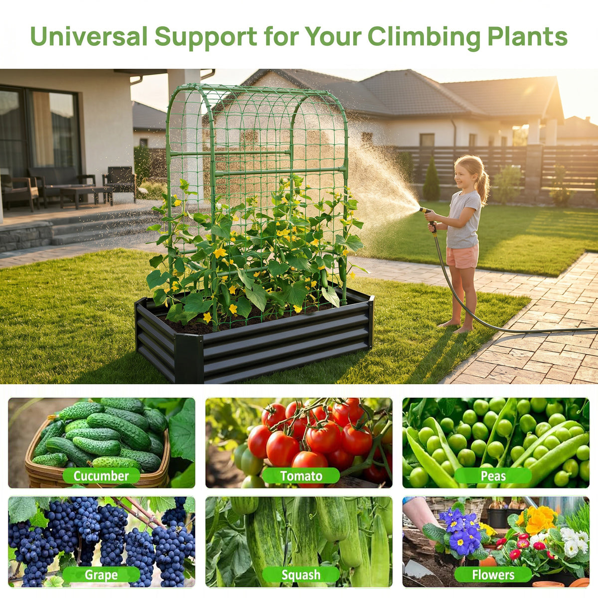 2-in-1 Raised Garden Bed with Trellis - 59" Tall Arch Planter Box for Climbing Plants, Outdoor Galvanized Metal Gardening Bed for Vegetables, Fruits, Flowers (Black, 4x2x1 Ft) - image 6