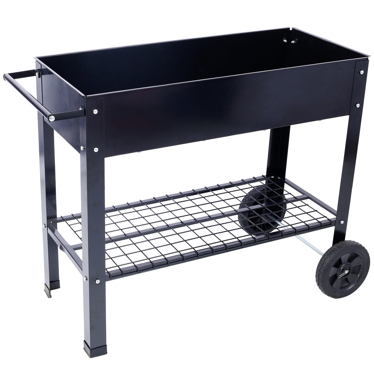 Products Elevated Mobile Raised Ergonomic Metal Planter Garden Bed for Backyard, Patio w/Wheels, Lower Shelf, black - image 5