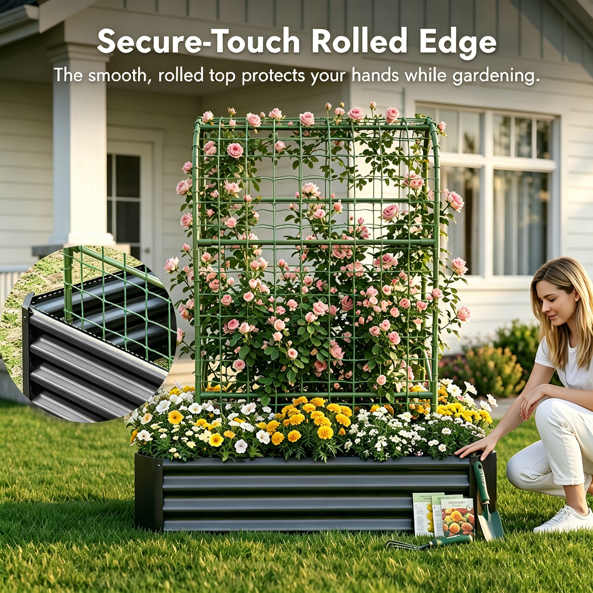 2-in-1 Raised Garden Bed with Trellis - 59" Tall Arch Planter Box for Climbing Plants, Outdoor Galvanized Metal Gardening Bed for Vegetables, Fruits, Flowers (Black, 4x2x1 Ft) - image 4