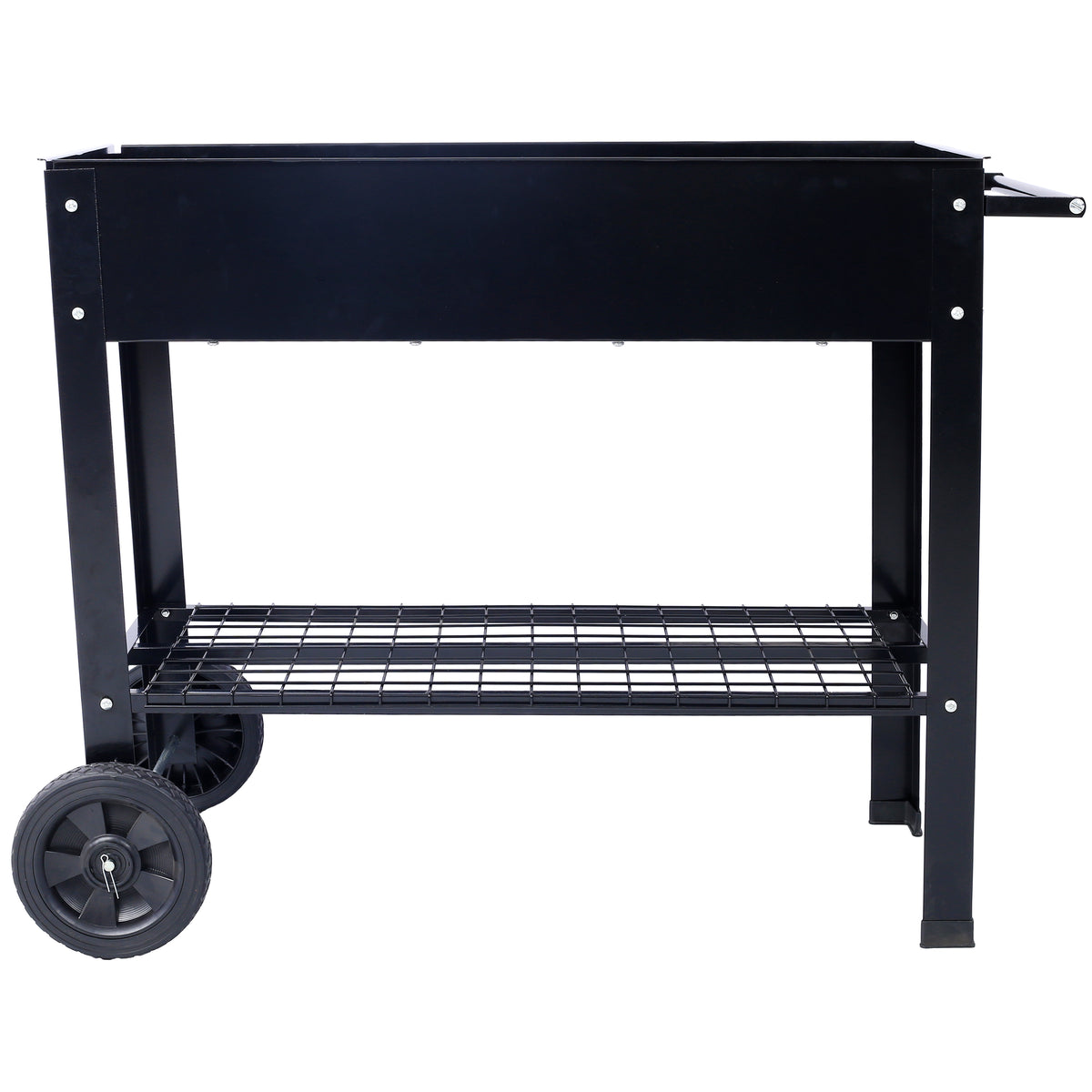 Products Elevated Mobile Raised Ergonomic Metal Planter Garden Bed for Backyard, Patio w/Wheels, Lower Shelf, black - image 3