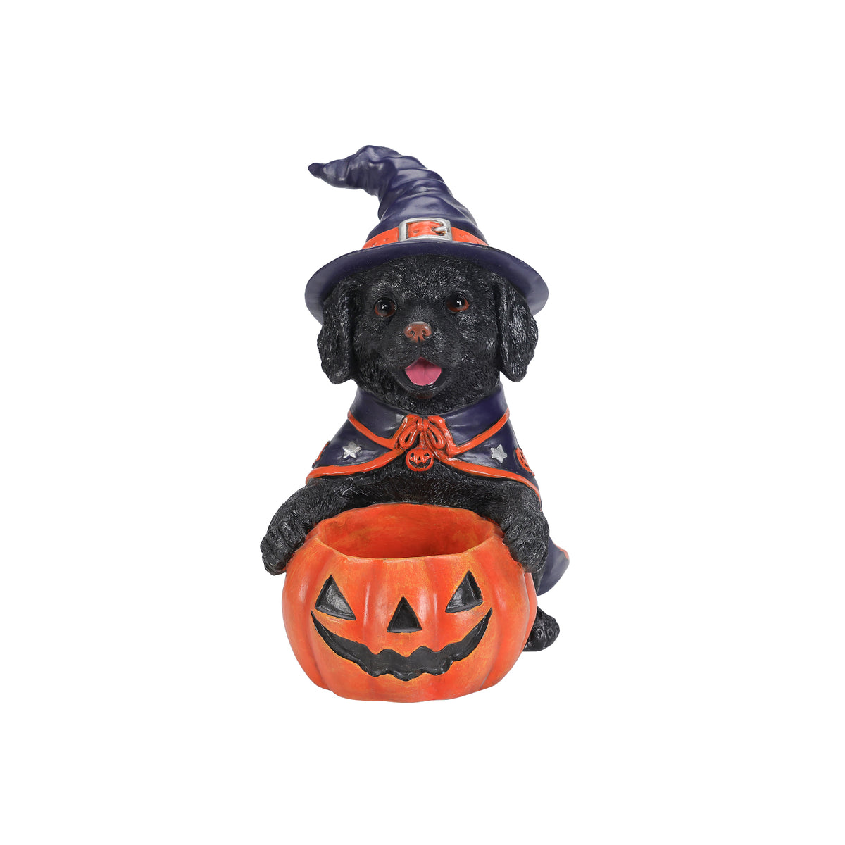 Halloween Black Labrador Retriever Witch Puppy Figurine, Cute Dog Holding Pumpkin Candy Bowl Decoration - image 5
