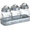 Set of 3 Glass Canisters in Galvanized Tray - Set of 3 Glass Canisters in Tray