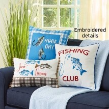 Fishing Themed Embroidered Accent Pillows
