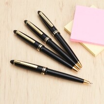 Set of 4 Black Pens with Gold Trim with Black Ink