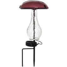 Mushroom Stake Solar Glass With Fairy Lights Green Purple Or Yellow - Purple