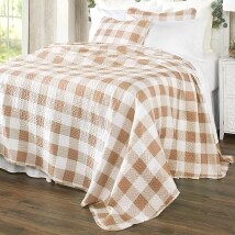Buffalo Check Quilted Bedspread - Tan Full/Queen