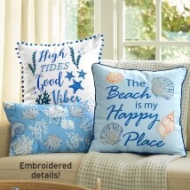 Beach-Themed Embroidered Accent Pillows