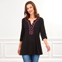 3/4 Sleeve Knit Tunic with Embroidery