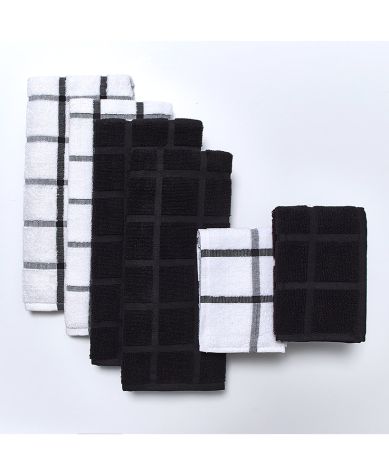 6-Pc. Terry Kitchen Towel Sets - Black