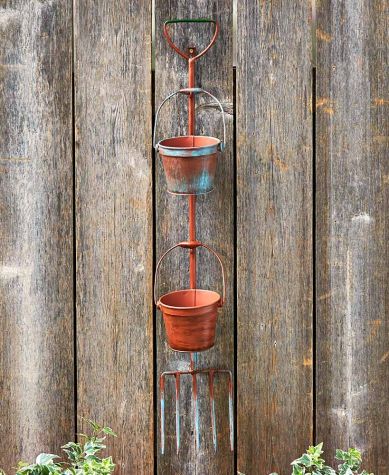 Rustic Garden Tool Planters - Brown Pitchfork