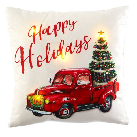 Christmas Themed LED Lighted Accent Pillows - Holiday Truck