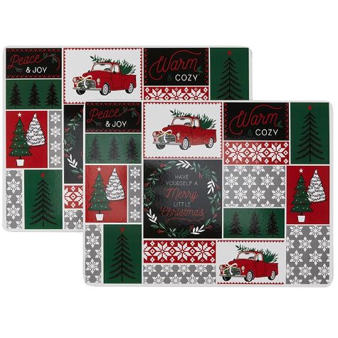 Sets of 2 Holiday Cork Placemats - Holiday Patchwork