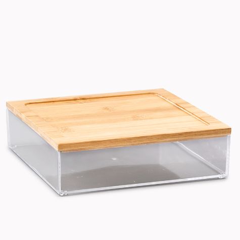Acrylic Bamboo Lidded Storage Containers - Large Organizer
