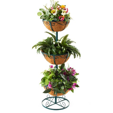 Tiered Planters with Coco Liners - Green 3-Tier