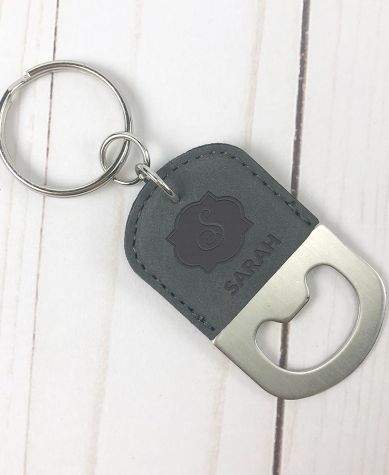 Personalized Bottle Opener Key Chains - Gray Script