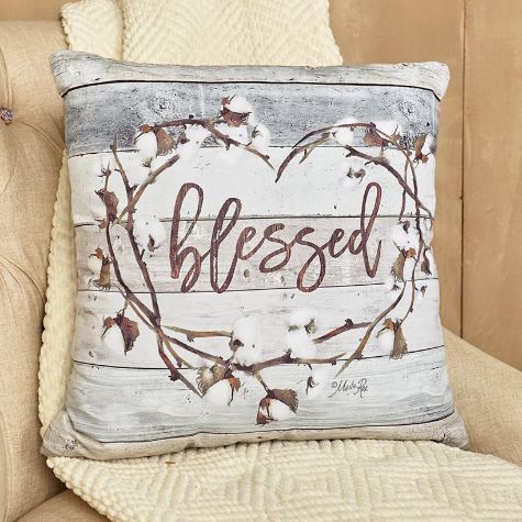 Cotton Boll Accent Pillows - Blessed 17" Pillow