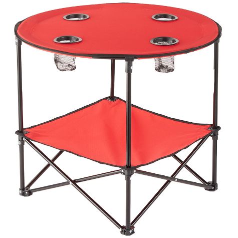 Folding Picnic Table with Shelf - Red