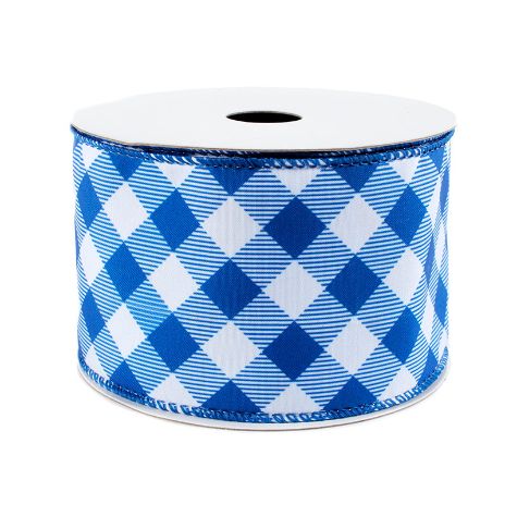 5-Yd. Decorative Wired Ribbon Spools - Blue Check
