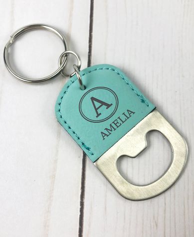 Personalized Bottle Opener Key Chains - Teal Bold