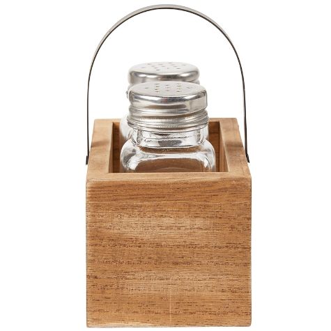 Farmhouse Salt and Pepper Shakers with Caddy - Natural