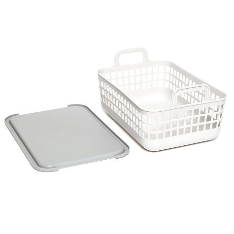 Sets of 2 Stackable Baskets with Lids - Gray