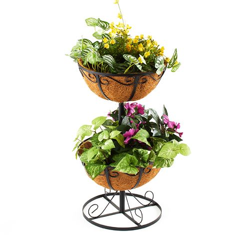 Tiered Planters with Coco Liners - Black 2-Tier