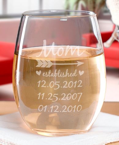 Personalized Mom Stemless Wine Glasses - Established
