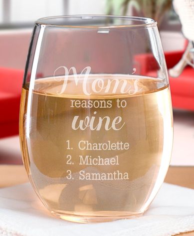 Personalized Mom Stemless Wine Glasses - Reasons to Wine