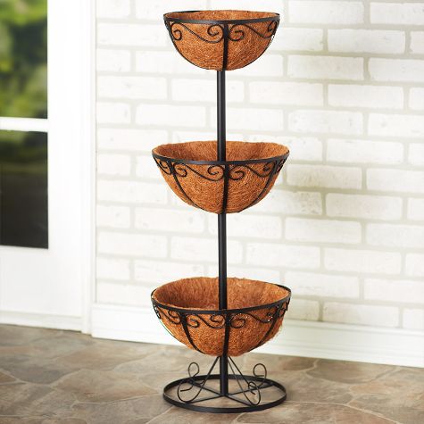Tiered Planters with Coco Liners - Black 3-Tier