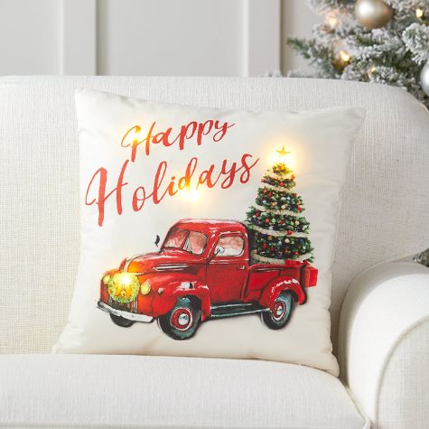 Christmas Themed LED Lighted Accent Pillows - Holiday Truck