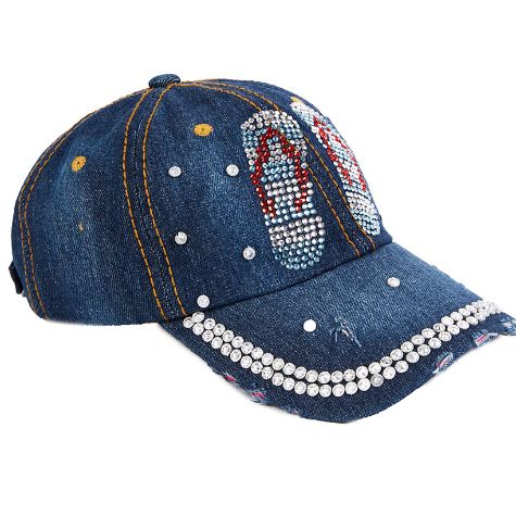 Bling-Embellished Baseball Hats - Flip-Flop