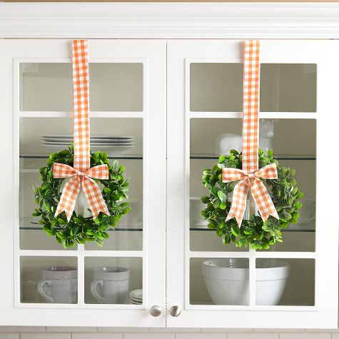 Sets of 2 Cabinet Wreaths - Orange & White Plaid