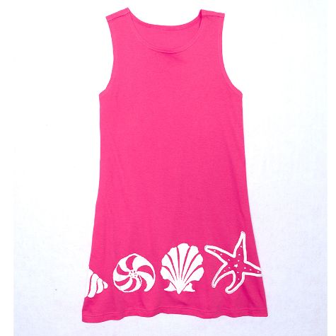 Beach-Themed Border Print Knit Dresses - Pink Medium