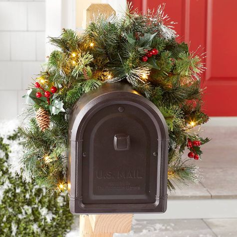 Snow-Tipped Winter Greenery - Mailbox Swag
