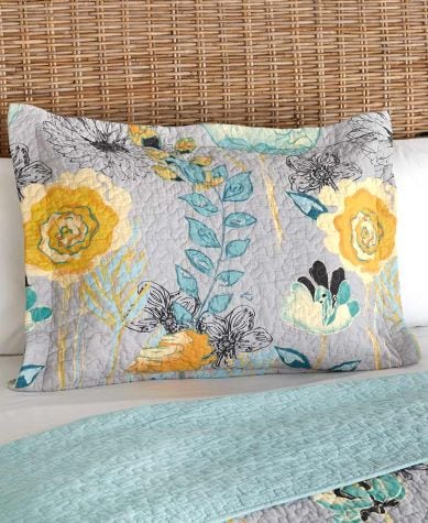 Floral Quilts or Shams - Watercolor Gray Sham
