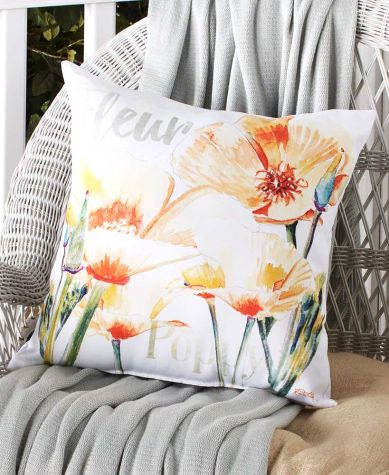 16" Indoor/Outdoor Floral Pillows - Gold Poppies