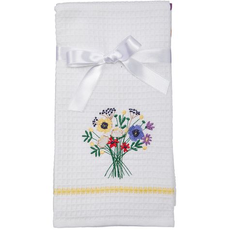 Sets of 2 Waffle Weave Floral Kitchen Towels - Assorted Bouquet