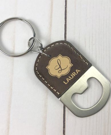 Personalized Bottle Opener Key Chains - Brown Script