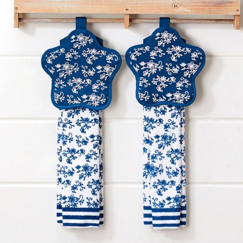 temp-tations® Floral Lace Bakeware - Blue 4-Pc. Oven Mitt and Towel Set