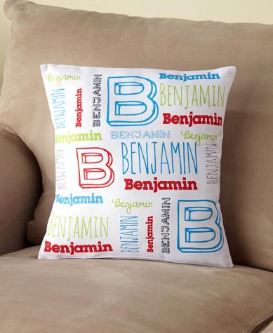 Kids' Personalized Name Art Sherpa Throws or Pillows - Blue/Red/Green Pillow