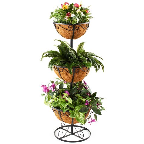 Tiered Planters with Coco Liners - Black 3-Tier