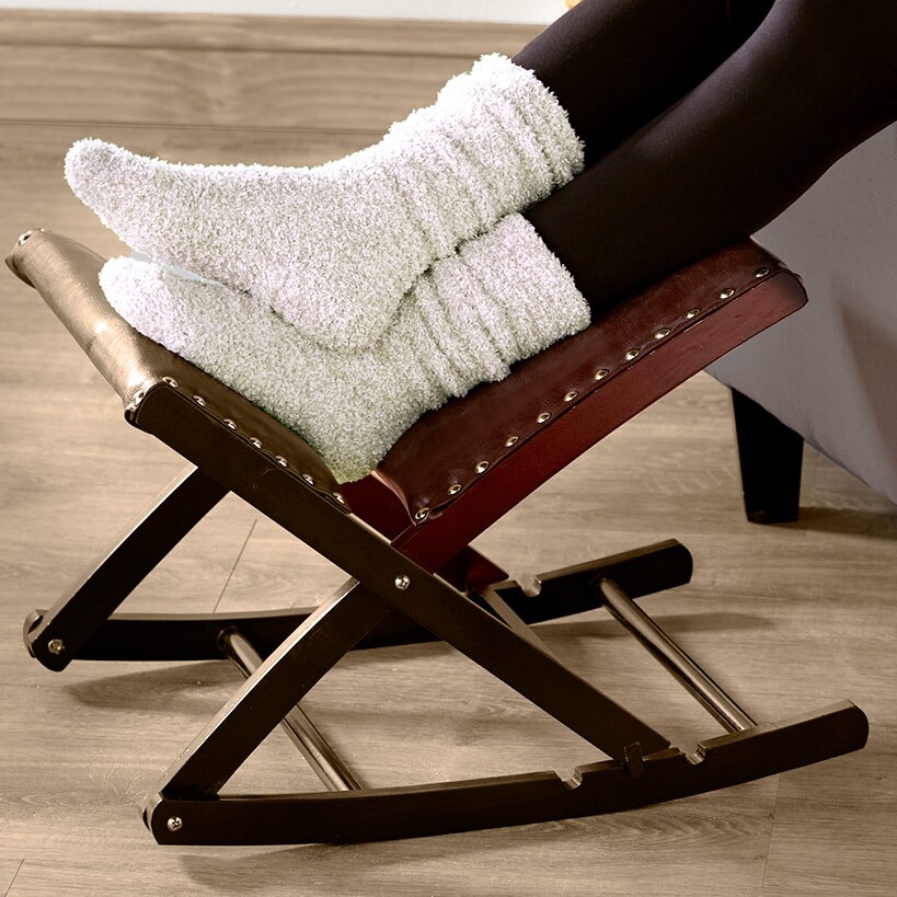 Footrest Foldaway Elevated Foot Stool Under Desk - Adjustable Height Foot  Rest -Rolling Wood Ottoman Black Leather Footstool Walnut Finish