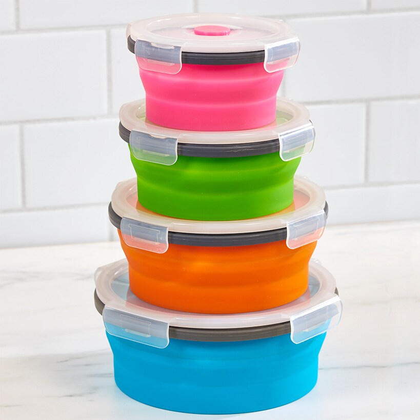 16 Pcs Collapsible Food Storage, Silicone Food Storage Containers with Lids  Including 8 Round Bowls, 8 Rectangle Bowls Collapsible Freezer Bowls Sets  for Dishwasher Freezer Safe (Green)