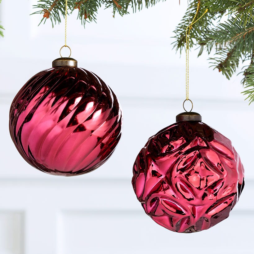 Set of 2 Burgundy Patterned Ball Ornaments | LTD Commodities