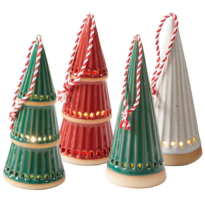 Ceramic Christmas Tree With Colorful Plastic Bulbs